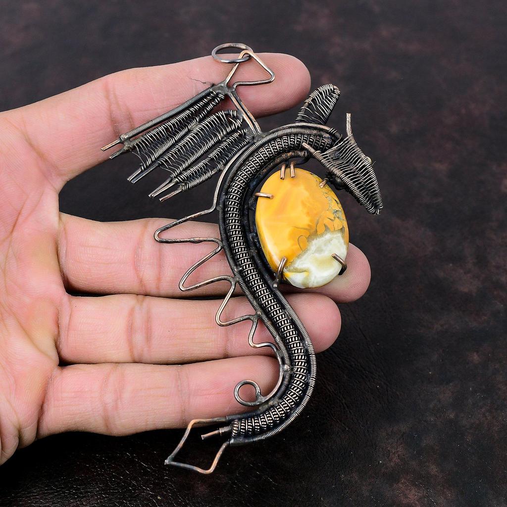 Maligano Jasper Pendant Copper Wire Wrapped Pendant Gemstone Pendant Dragon Copper Jewelry Handmade Pendant Gift For Women Wire Wrap Jewelry