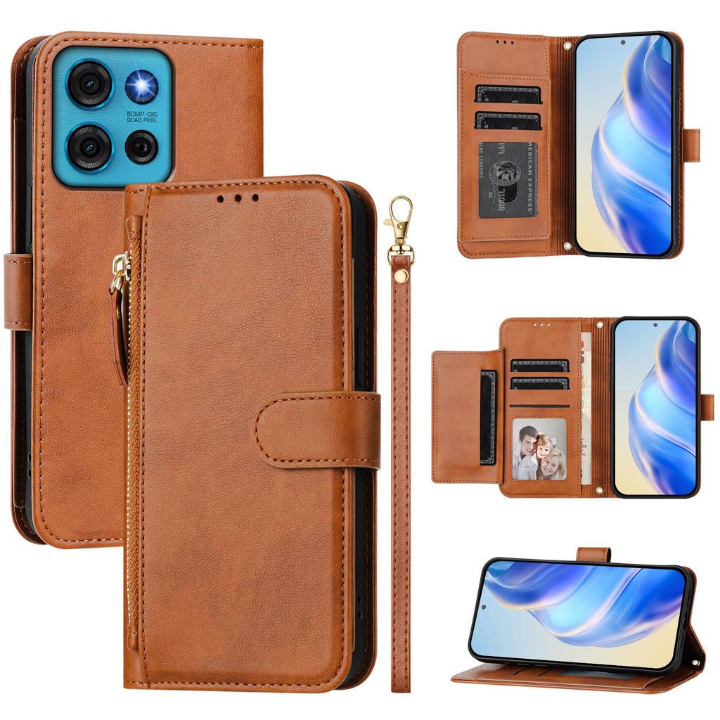 For Motorola Moto G75 5G Case Zipper Pocket Multiple Card Slots Leather Phone Cover