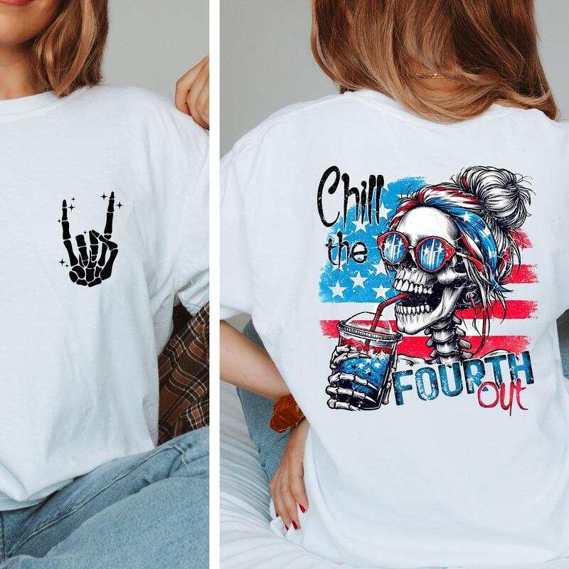 Fun unisex skull T-shirt,  Chill the Fourth Out  T-shirt XXXL фото