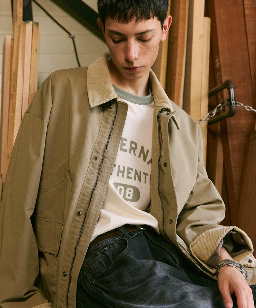 COVERNAT Baseball Two-Tone Long Sleeve Cream