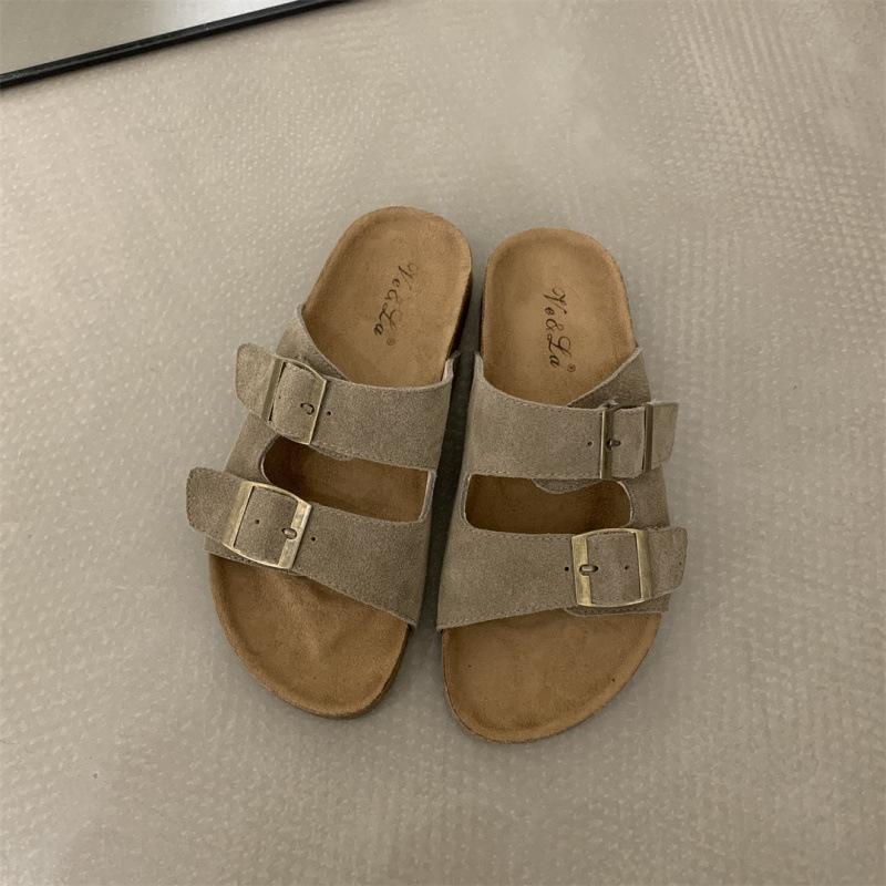 

Mori thick-soled one-word sandals women s shoes outer wear 2025 spring new Boken shoes slippers design sense casual cork shoes 35
