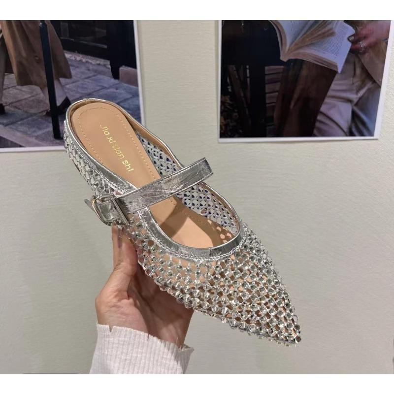 

Новый стиль Роскошная хрустальная обувь Серебристые женские балетки Женская обувь с острым носком Модные стразы Неглубокие женские балетки 40 серебряный