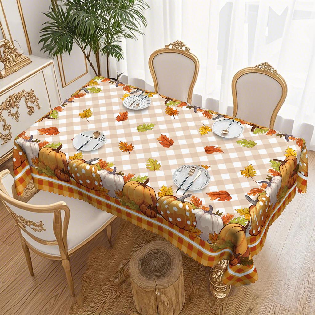 1 Vintage Farmhouse Autumn Tablecloth - Pumpkin, Orange/Red/White, Easy-To-Clean Polyester Fabric