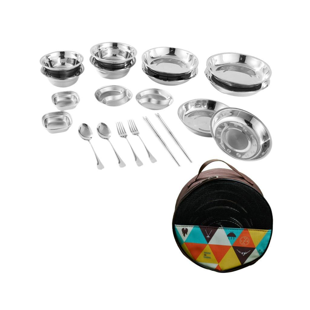 

Тарелки и миски из нержавеющей стали с сумкой для хранения Прочная посуда для кемпинга