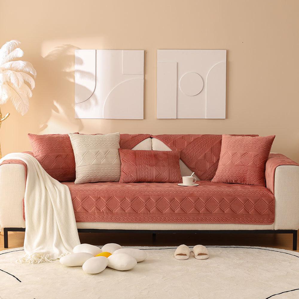 Soft Comfortable Velvet Sofa Cushion Four Seasons Universal Anti Slip Seat Cushion Solid Color Minimalist Breathable Couch Towel