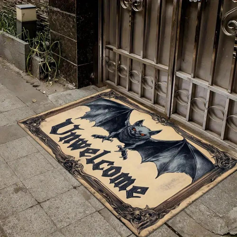 

Halloween Welcome Rug Gothic Style Bat Design Doormat Halloween Rug for Living Room Bedroom Kitchen Entry Festival-themed Decor 40x60cm