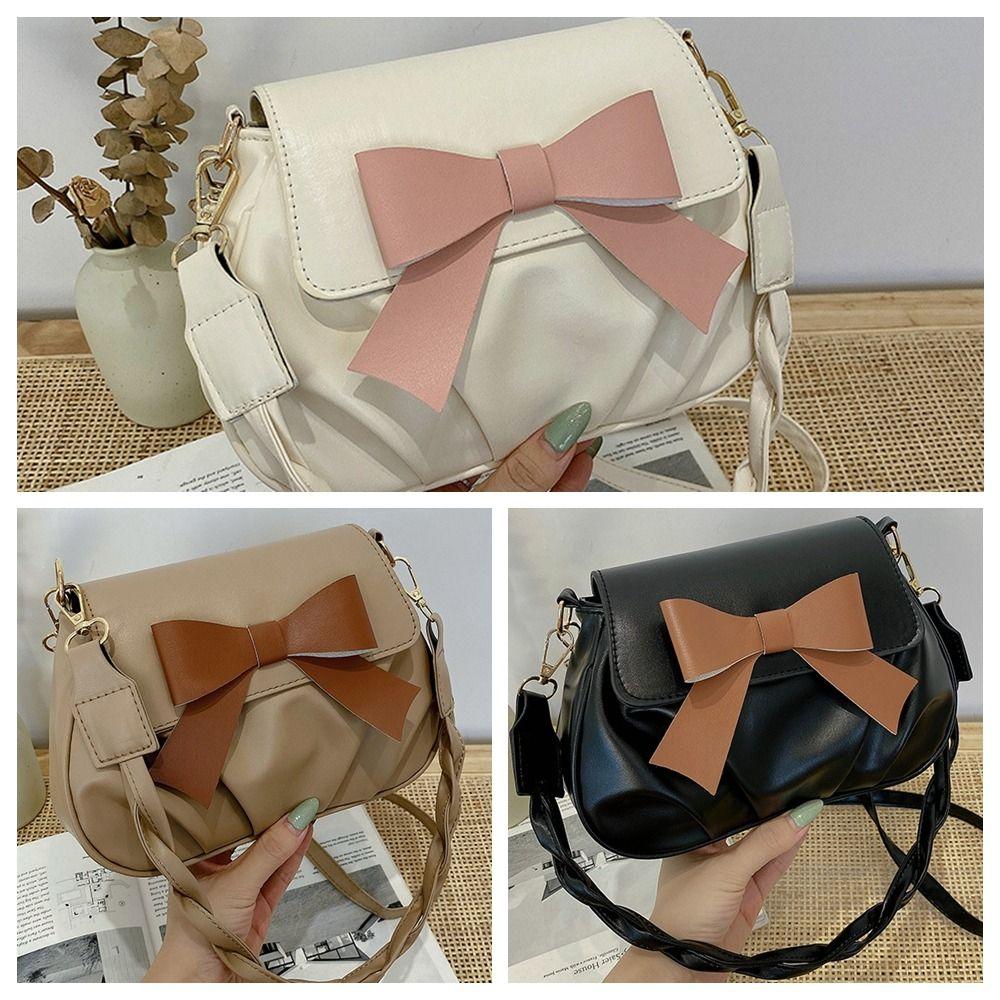 Handbag Bow Shoulder Bag Y2K PU Leather Underarm Bag Fashion Bowknot Crossbody Bag  Travel
