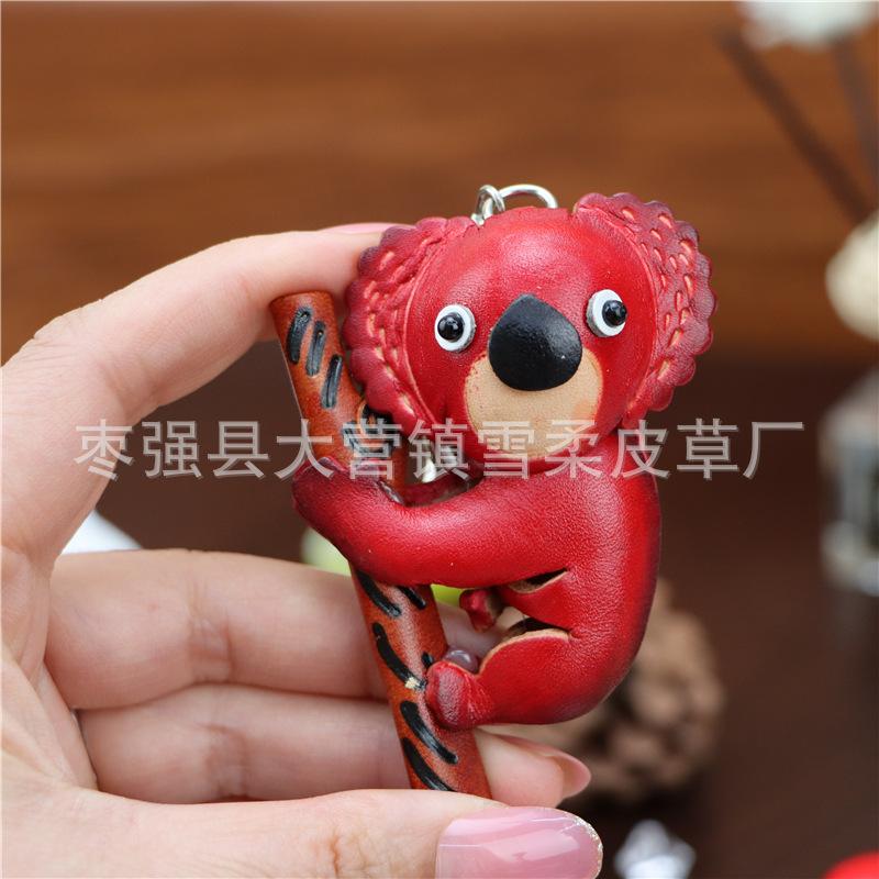 First Layer Cowhide Koala Pendant Car Keychain Cartoon Bag Pendant Accessories Creative Birthday Gift Gift