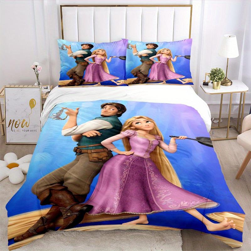3pcs Tangled Rapunzel & Flynn Rider Printed Quilt Set - Includes 1 Quilt Cover and 2 Pillowcases, Machine Washable - Suitable for All Seasons.S09