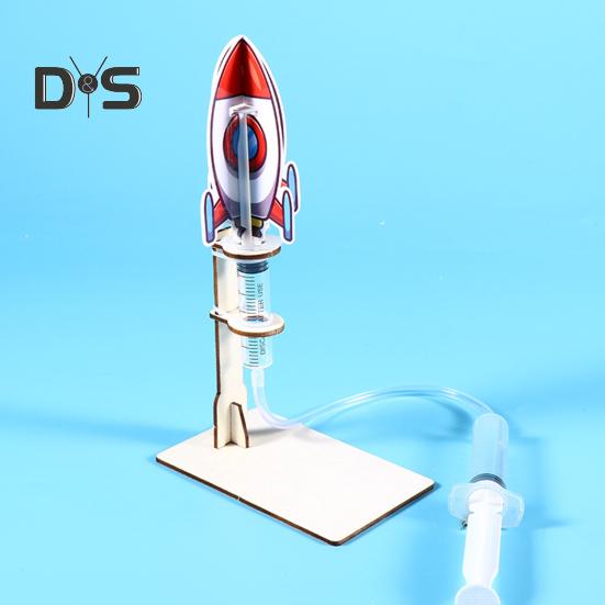 1 Set DIY Rocket Launcher Model Kit Handmade Wooden Puzzle Air Powered Rocket Building Crafts Kids STEM Educational Science Experiment Toy