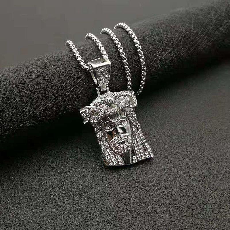 Hip Hop Iced Out Gold Silver Color Masked Jesus Face Pendant Necklace Jesus with Rhinestone Jewelry