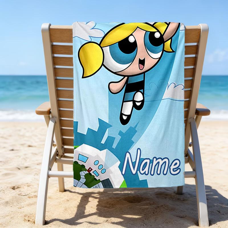 1pc The Powerpuff Girls2 Beach Towel with Custom Name, Beach/Swimming/Bath/Picnic/Camping Towel, Suitable for Seaside Beaches