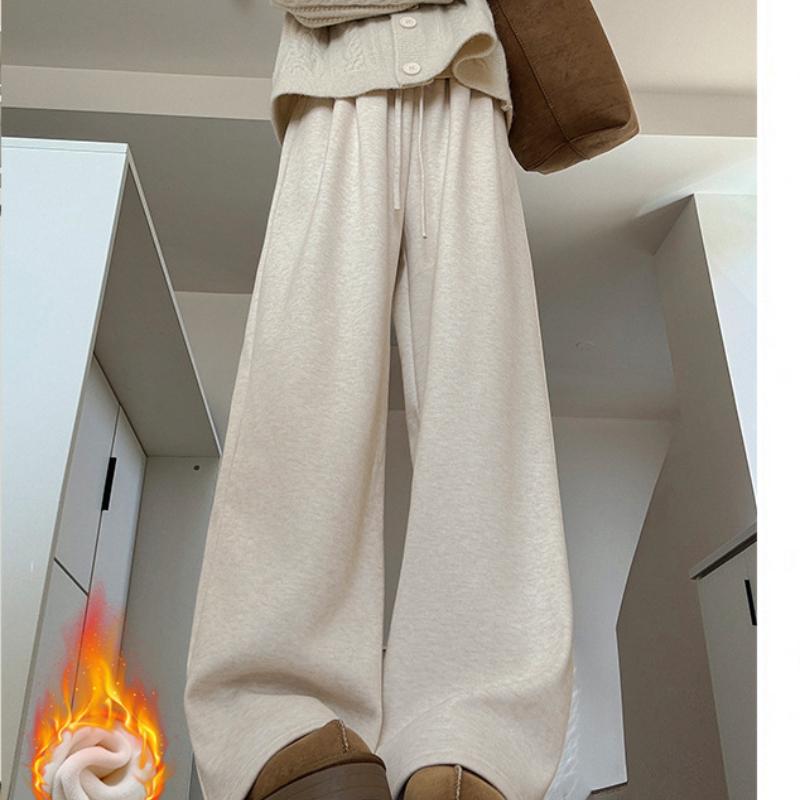 Coffee Glutinous Rice Pants for Women In Autumn and Winter New High-waist Drooping Wide-leg Pants Lazy Knitted Casual Pants