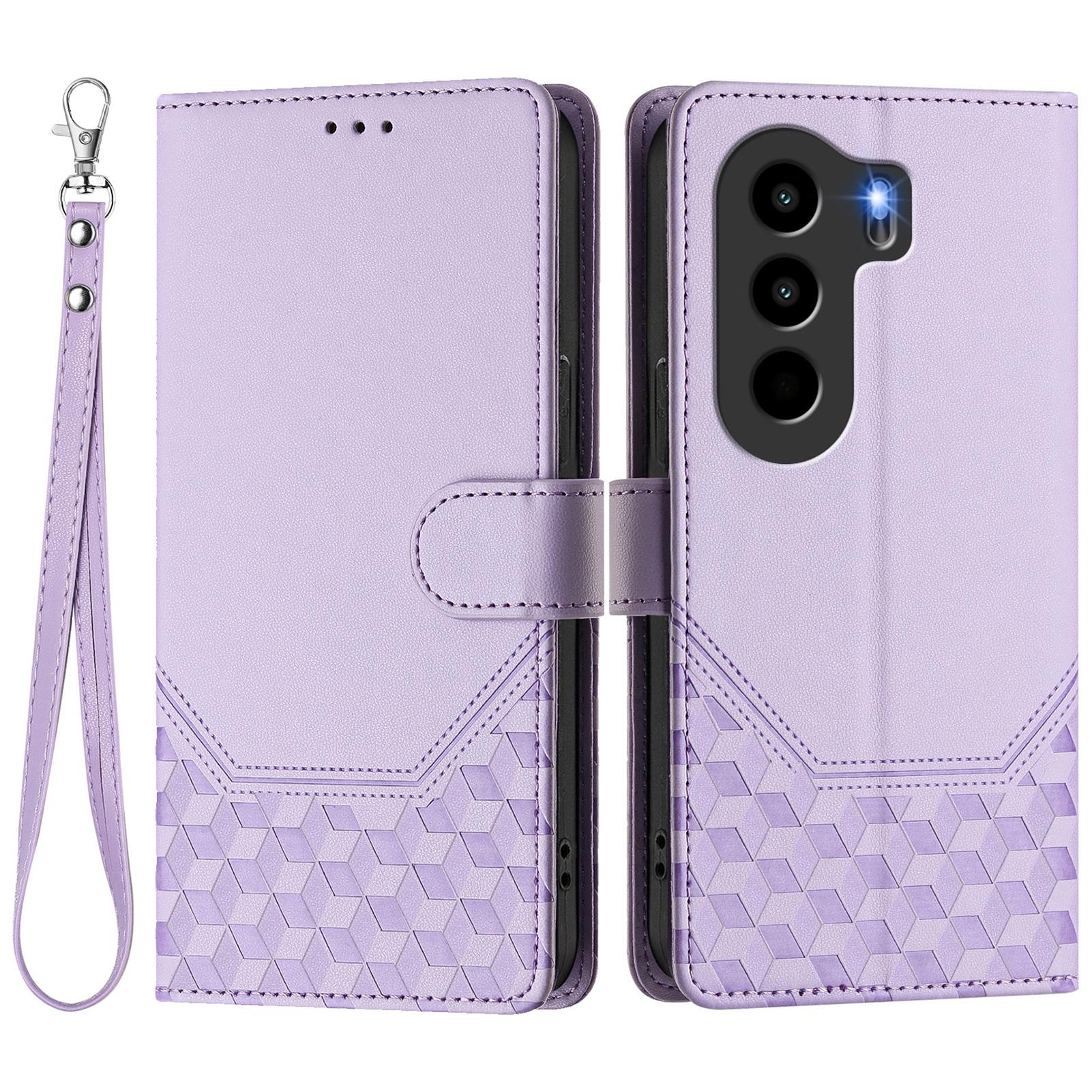 

For itel Power 70 4G Case Imprinted Honeycomb RFID Blocking Leather Phone Cover with Strap E