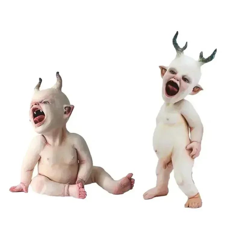 Haunted Horned Zombie Infant Statue - Chilling Halloween Decoration & Sinister Suspended Prop