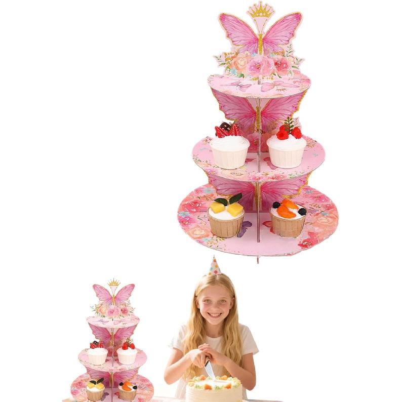 3 Tier Butterfly Cupcake Stand,Suitable for Butterfly Themes – Easy to Assemble& Reble(1Butterfly)