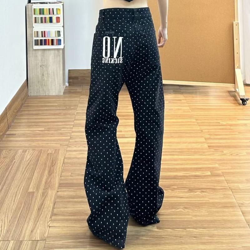 Dark Polka Dot Straight Leg Jeans Women 2026 Premium Black Denim Pants Trendy