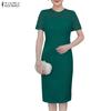 ZANZEA Women Lace Patchwork Round Neck Casual Short Sleeve Sheath Dress