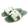 Pristine Sandals Oran Fringe Canvas Leather Green Leather Women 35 Used