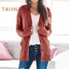 Γυναικείο πουλόβερ μακρυμάνικο μπουφάν με κουμπιά με καλώδιο Πλεκτό Χειμερινό παλτό με μονόχρωμο παλτό πουλόβερ σε χαλαρή εφαρμογή