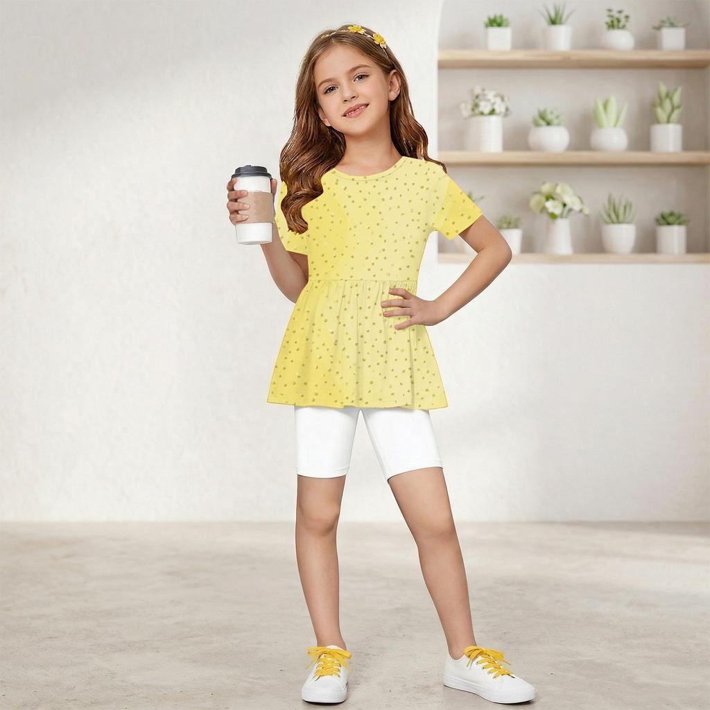 Girls Summer Outfit Short Sleeve Ruffle Hem Top and Shorts Set Lightweight Breathable Two Piece Toddler Clothes