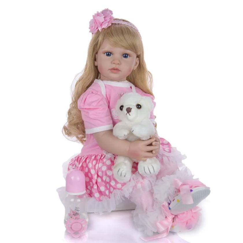 Neues Design KEIUMI Elegante wiedergeborene Mädchenpuppen 24'' 60 cm Prinzessin weiches Vinyl-Baby wiedergeboren mit langen goldenen Locken Weihnachtsgeschenke