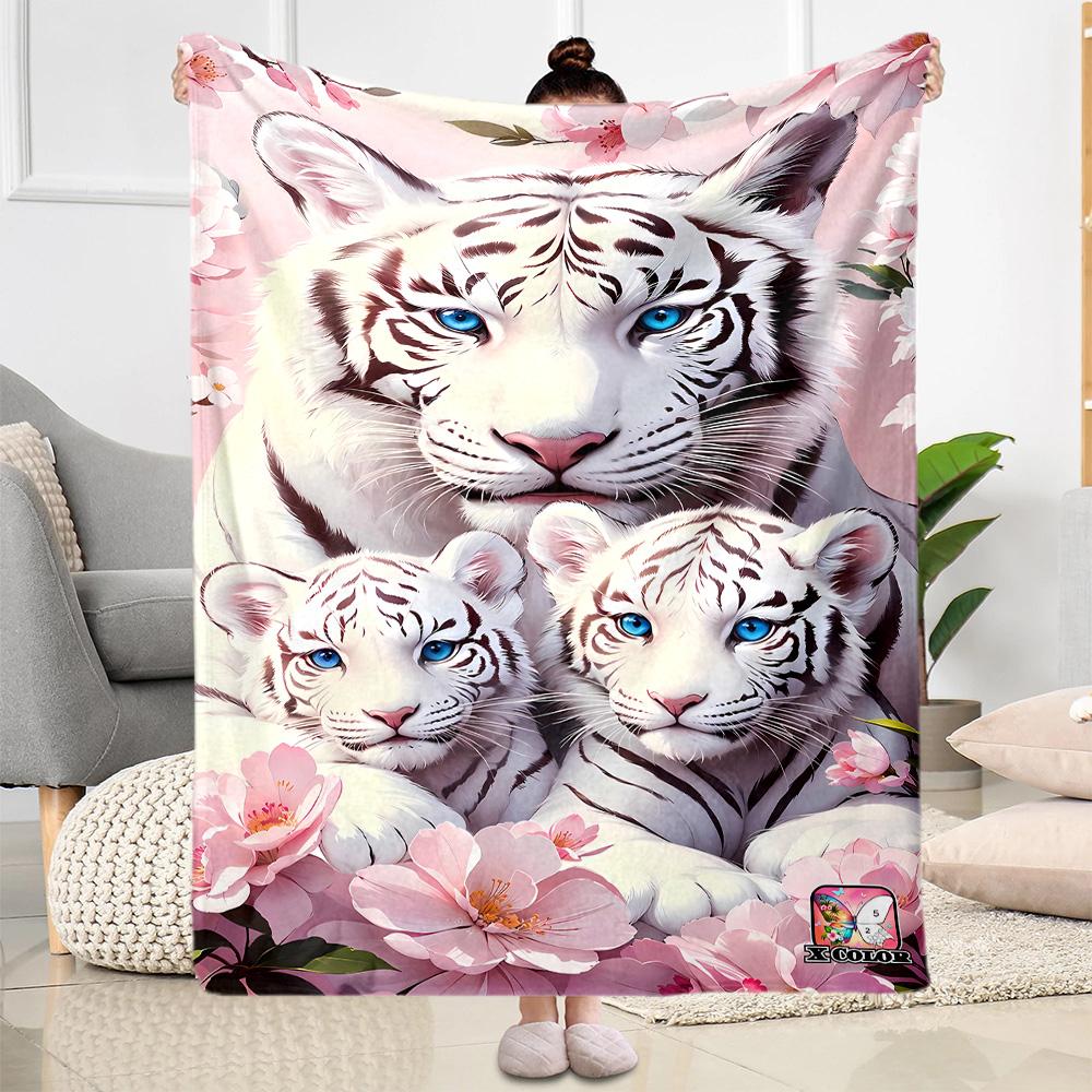 Tiger And Roses Blanket Suitable for Offices, Travel, Living Rooms Also a Good Gift for Friends and Family Suitable for All Seasons.