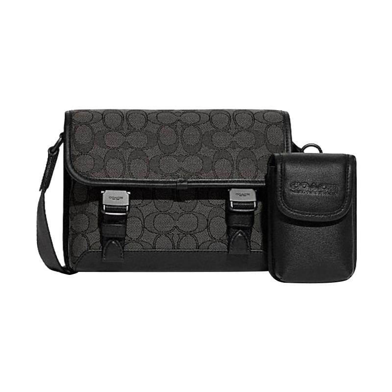 

COACH League 22 open pocket snap closure with storage bag classic coated canvas and refined leather shoulder crossbody bag small men s black чорний