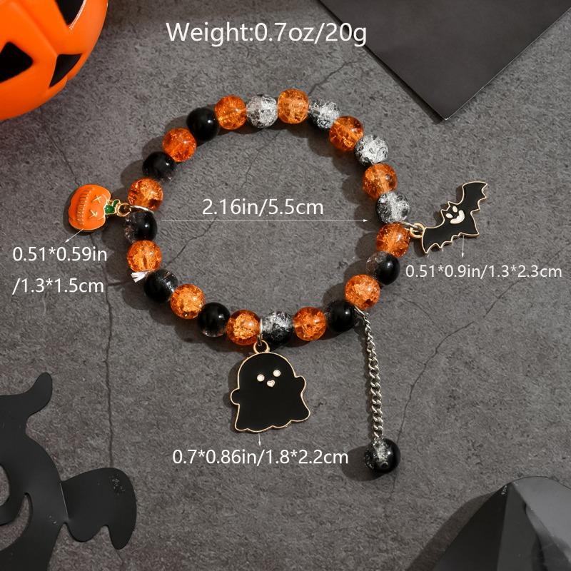 Braccialetto con perline di cristallo a motivo esplosivo, best-seller di Halloween, braccialetto con ciondolo castello di zucca pipistrello, accessori fai-da-te per il festival dei fantasmi