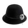 Elegant Women Fedora Hat Vintage Pompom Bowknot Flat Top Felt Hat Winter Autumn Imitation Woolen Bowler Cap Panama Church Hat