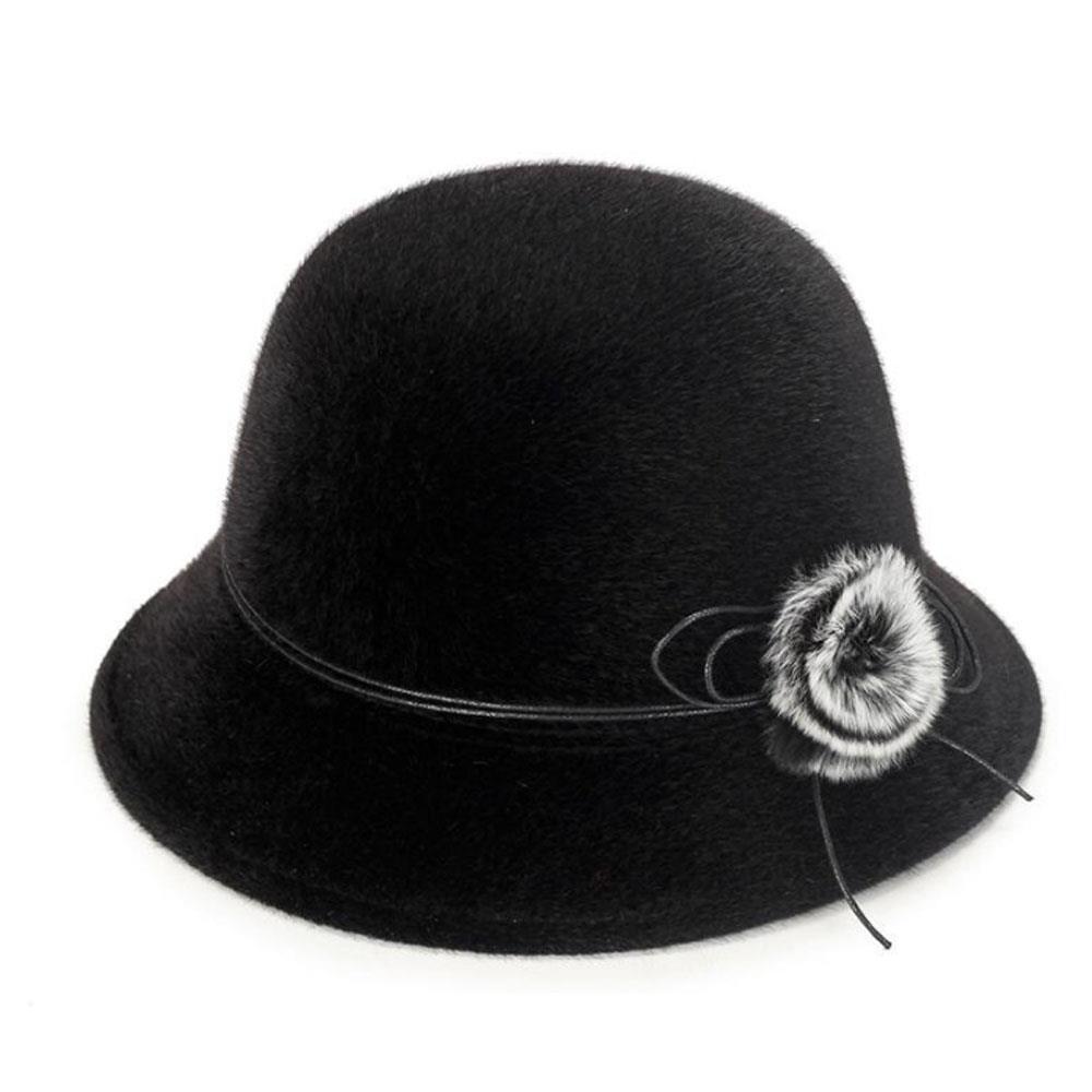 Elegant Women Fedora Hat Vintage Pompom Bowknot Flat Top Felt Hat Winter Autumn Imitation Woolen Bowler Cap Panama Church Hat