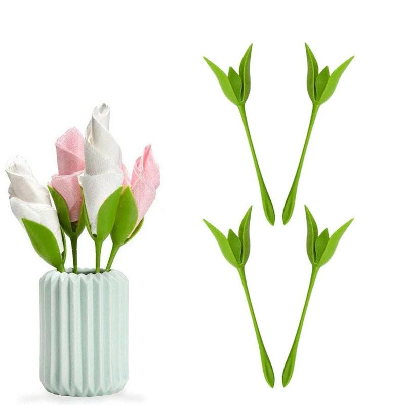 4/10/20x Bloom Napkin Holders Table Green Twist Rose Flower Buds Serviette Holder