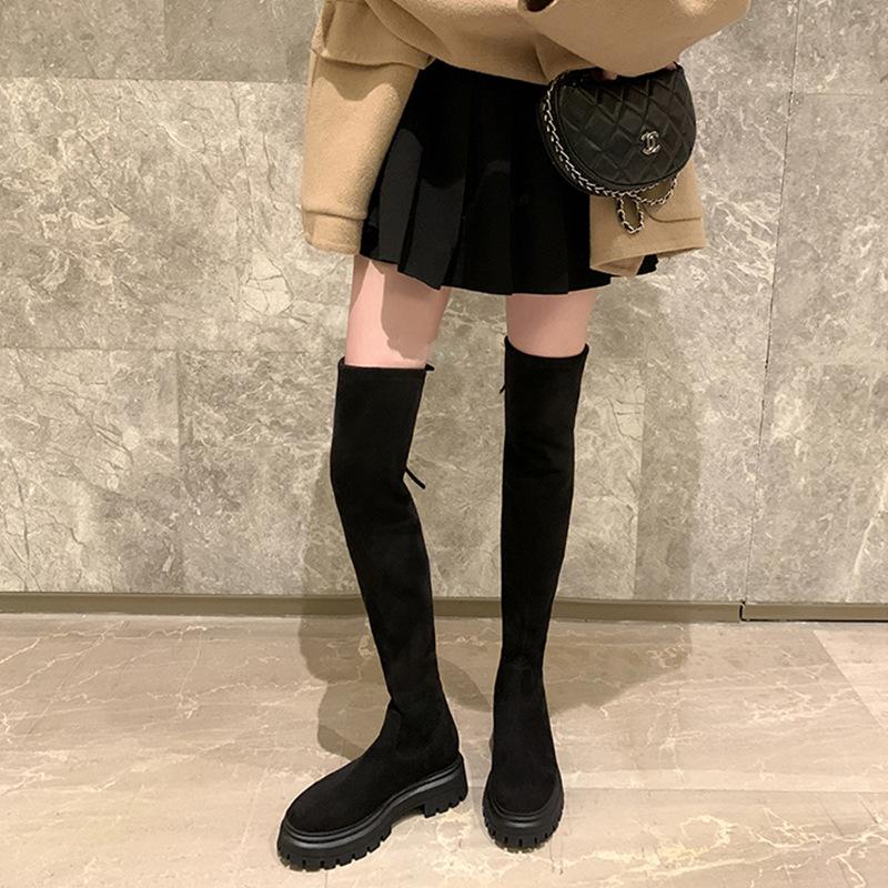 Yuanlitong 2025 Leg Jingbei~ Thick medium heel thick sole long tube elastic boots women's boots over knee boots women's shoes