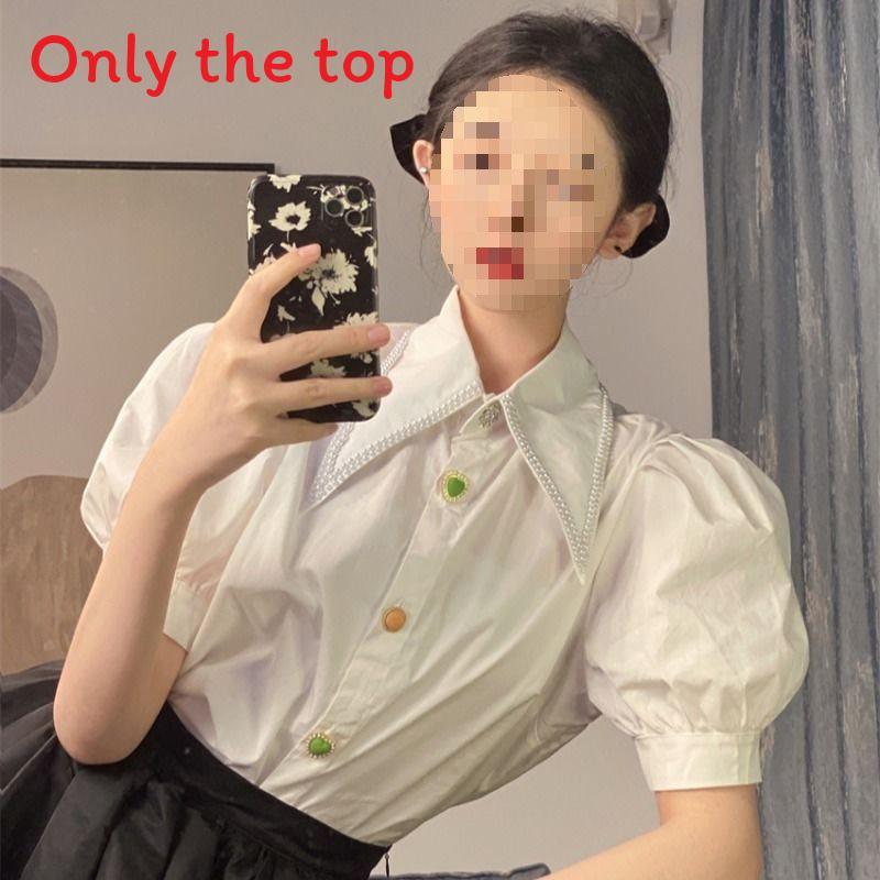 French Sweet Embroidered Doll Collar Bubble Sleeve Blouse For Summer Womens Fashion
