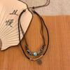Wood Bead Beaded Butterfly Pendant Double Necklace Retro Ethnic Style Clavicle Chain Fashion Necklace Accessories Niche Design