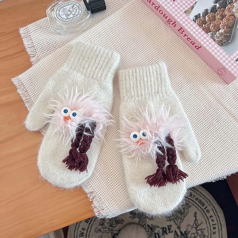 Adorkable Thicken Mitten with Braids Knit Gloves Protect from the Cold Cartoon Clown Unisex Full Finger Glove