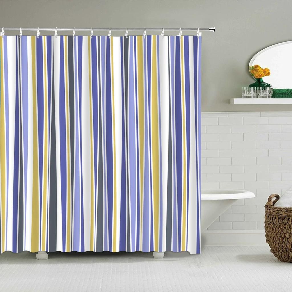 Colorful Vertical Striped Shower Curtain Creative Geometric Shower Curtain Modern Minimalist Fabric Bathroom Accessories Decor