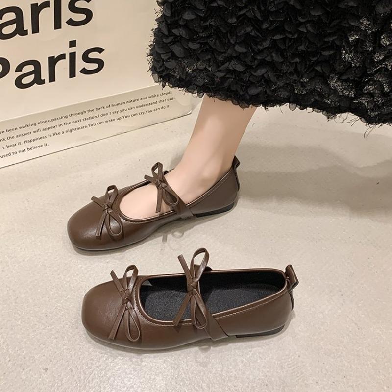 

Туфли-лодочки с мелким вырезом, новые универсальные темпераментные туфли-лодочки в балетном стиле, с круглым носком, с бантом, на плоской подошве, модная женская обувь 40 коричневый