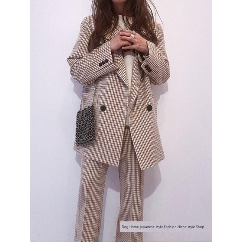 

Non-Exchangeable Non-Returnable Daily Order Original D M Cat Xijia High Waist Slimming and Straight Stripes Gingham Casual Pants with Thickness Beige Gingham 1 yard