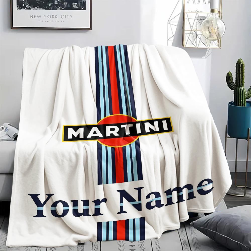 1PC Custom Name Martini Racing Patterned Flannel Blanket Suitable For All Seasons for Home Decor Warmth and Comfort Gifts Holiday Present -HE79