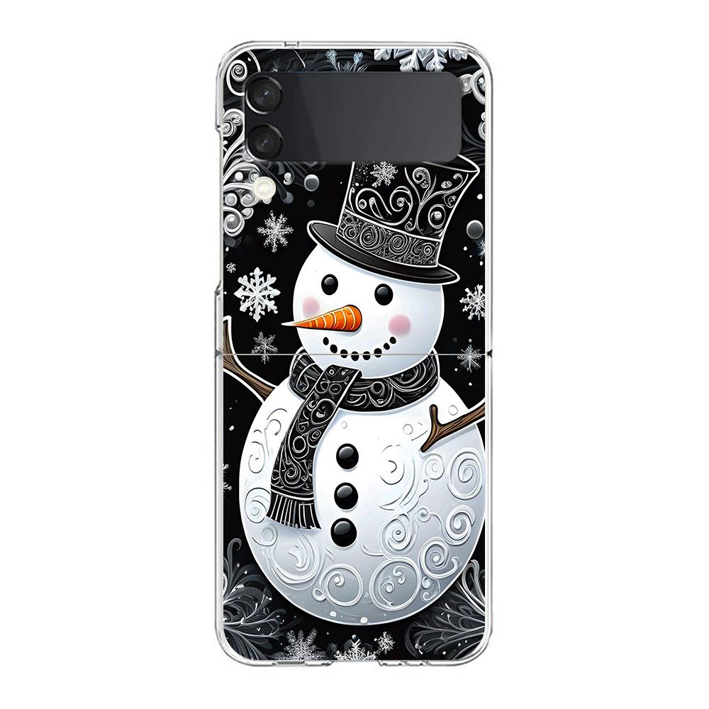 

Phone Cover For Samsung Galaxy Z Flip 7 6 5 4 Case Transparent For Samsung Z Flip 3 Hard PC Foldable Christmas Snowman Pattern for Samsung Z Flip