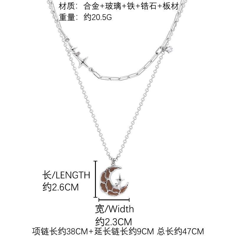 Personalized high-end ins brown mirror moon versatile niche double-layer stacked collarbone chain necklace necklace