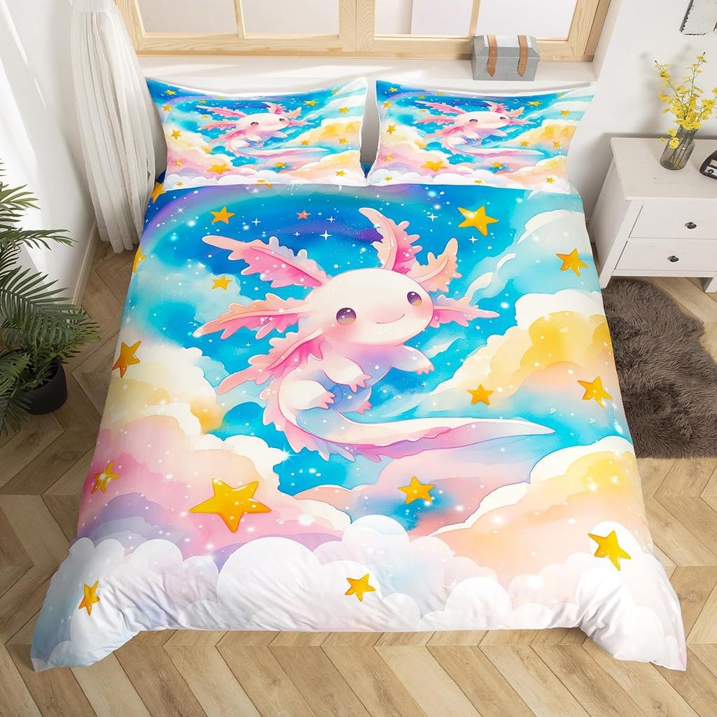 Cute Axolotl Duvet Cover Sets For Kids Boys Girls Lightweight Bedding Sets Cartoon Salamander Bedding Set Bedroom Decor No Quilt