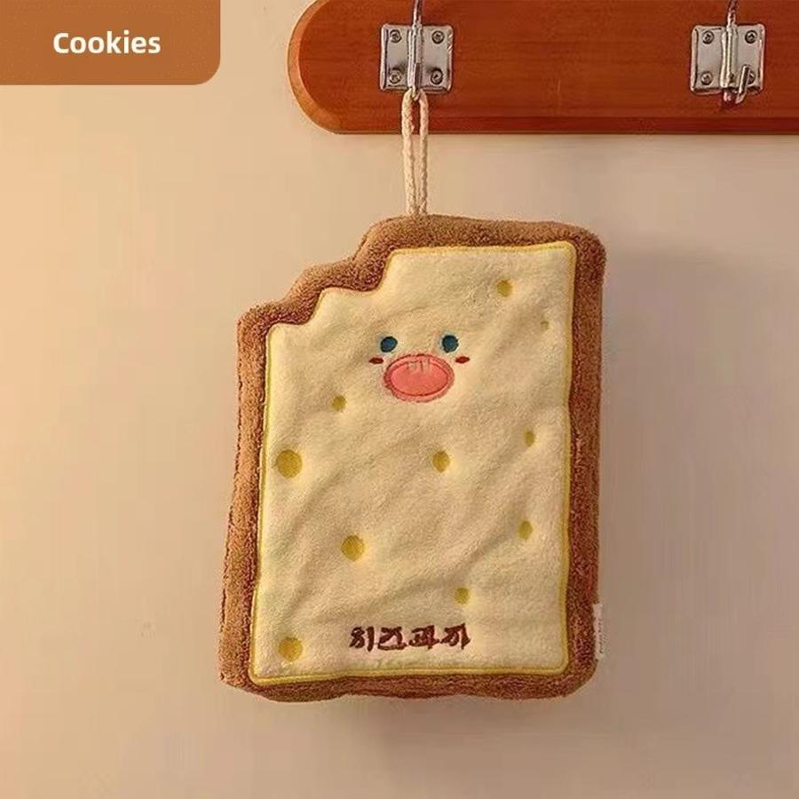 1 Pc Cheese Coral Velvet Hand Wipes Cute Soft Absorbent Towel Kitchen Bathroom Bread Toast Slices Cookie Doughnut Hand Wipes