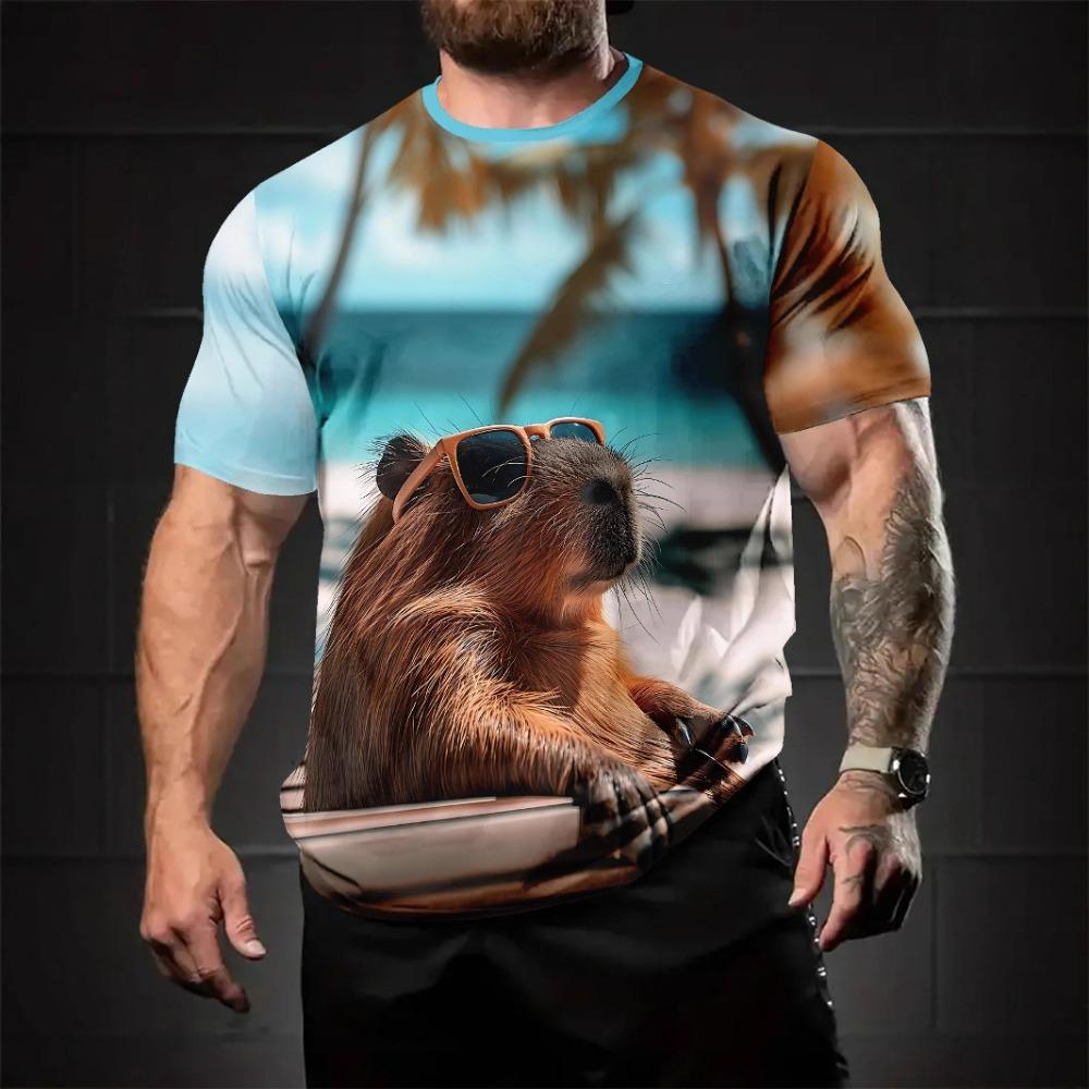 Summer Fashion Comfortable Loose Large T-shirt Fun 3D Printed Casual Breathable Sports Versatile Round Neck Short Sleeved Men's T-shirt
