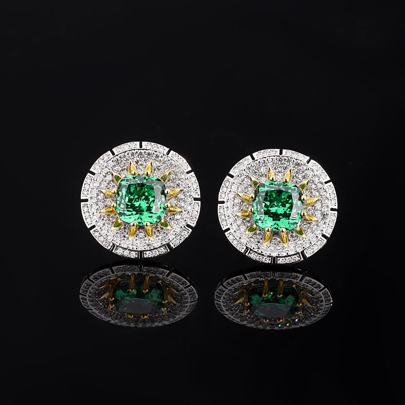 Elegantní retro čtvercové smaragdové náušnice kroužek s otevíráním červený korund růžový diamant Roland oblek ženy