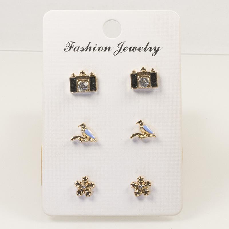 S925 silver needle niche camera magpie stud earrings set combination stud earrings trendy small simple cold wind stud earrings серебряный