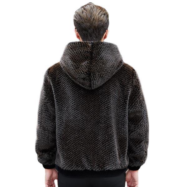 Men's Winter Coat Sheep Sheared Fleece Fur One Piece Mink Hooded Middle Aged Dad Gold Mink Fur Coat