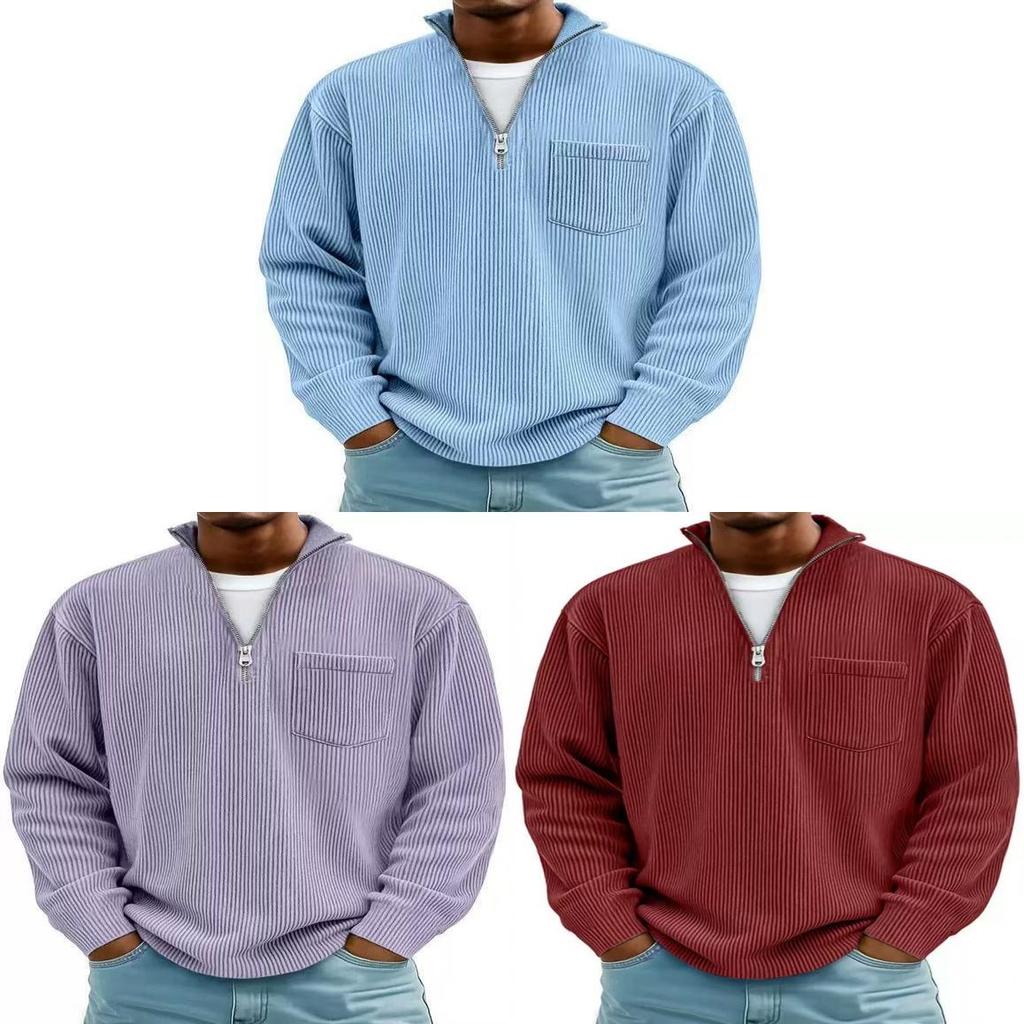 Felpa con cappuccio in velluto a coste stile urbano con cerniera da uomo per l'autunno, abbigliamento casual