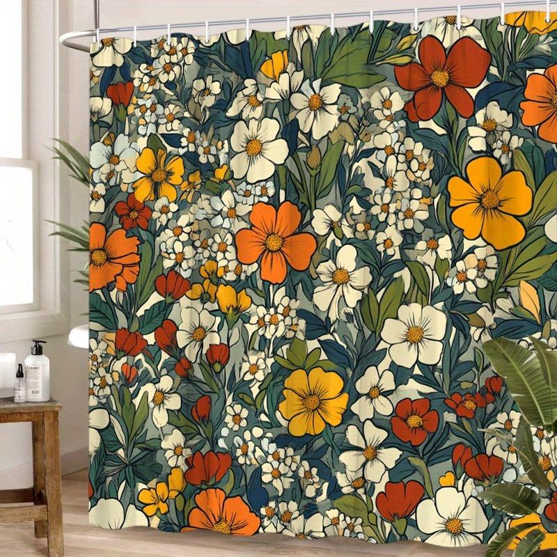 

Retro Painted Flowers Shower Curtain Washable Dirt-Resistant Shower Head Waterproof Polyester Bath Curtain For Home Decor 90x180CM